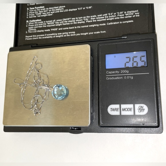 Solid 14K White Gold Fancy Cut Round Blue Topaz Diamond Accent Pendant Necklace - Picture 8 of 14